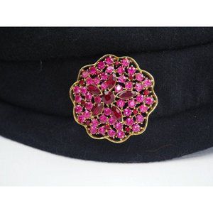 Vintage Pink and Red Rhinestone Flower Statement Brooch
